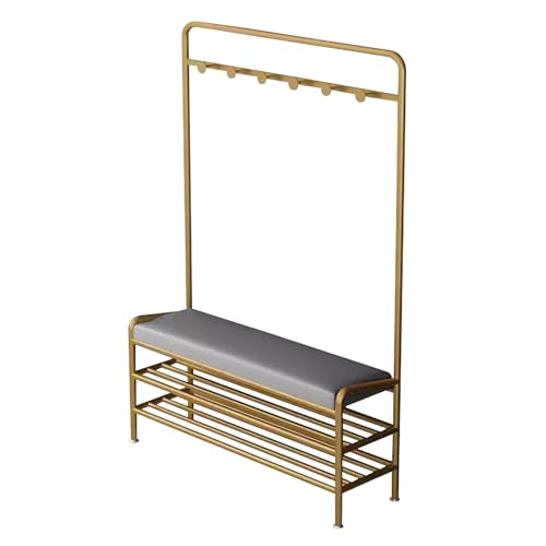 Banco de zapatos independiente con asiento acolchado tapizado, elegante árbol de pasillo para entrada, sala de estar y dormitorio, soluciones de almacenamiento