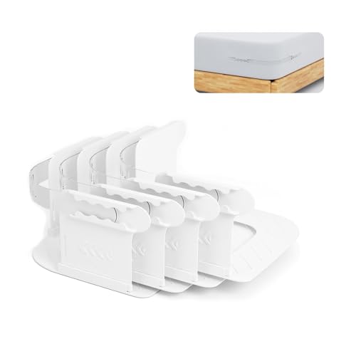 Heavy-Duty Bed Sheet Straps & Corner Tucker Tool - Extra-Wide Design Secures Sheets Tight on All Mattresses (Twin/Queen/King) - Perfect Home Gift Idea (White)