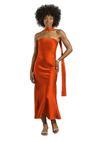 David's Bridal The Edit by DB Studio Strapless Charmeuse Sheath Dress with Scarf, Elegant Satin Formal Dress for Wedding Guest, Cocktail and Evening Events with Sleek Fitted Silhouette, Sienna