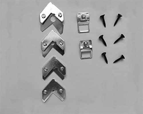 Image of Metal Canvas Frame Hardware Accessories: Frame Hanging Hangers,L Shaped Angle Bracket,Flat Plate Fastener Tapped Corners Gasket, Hooks,Black Nails,DIY Canvas Painting Framing Tools 1 Set (18Pcs)