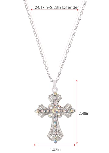Image of Alilang Silvery Tone Religious Cross Pendant Necklace w /Aquamarine Blue Or Clear Crystal Rhinestones