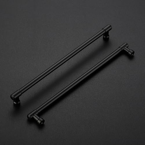 Image of Ravinte 5 Pack 10 Inch Hole Center Solid Kitchen Cabinet Handles Matte Black Dresser Pulls Cabinet Drawer Pulls for Kitchen Cupboard Hardware