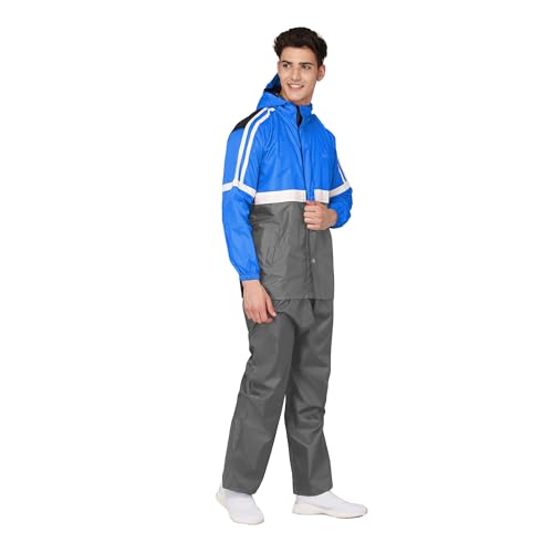 Image of THE CLOWNFISH Men's Waterproof Casual Style Polyester Double Coating Reversible Raincoat With Hood And Reflector Logo At Back For Night Travelling