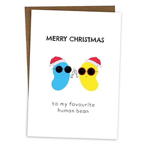 BYANIKA Merry Christmas Card | For Family, Loved Ones, Friend, Husband, Wife, Best Friend, Partner, Girlfriend, Boyfriend | Season's Greetings | Happy Festive Season, Holidays | Cute Xmas Bean Pun