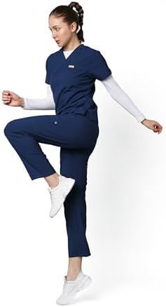 Knya Ecoflex Scrub Suit for Women | 4 Way Stretch Fabric | Anti-wrinkle & Fade proof | V Neck Top & Bottom Set | 5 Pocket | Hospital Clinic & OT Wear | Scrubs for Female Doctors Nurses & Dentists