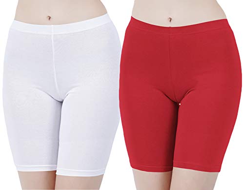Image of Buy That Trendz Cotton Lycra Tight Fit Stretchable Cycling Shorts Womens | Shorties for Active wear /Exercise /Workout /Yoga /Gym /Cycle /Running Red Grey Combo Pack of 2