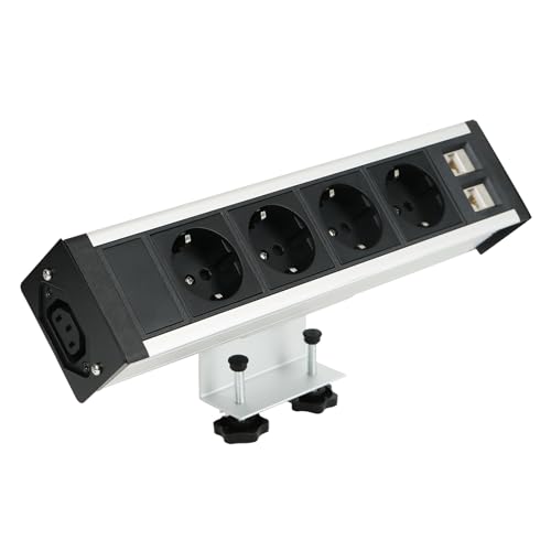 Enchufe de mesa con RJ45, 4 enchufes con cable de 1,8 m, adecuado para oficinas, dormitorios, aulas, cocinas, lugares de trabajo, color negro