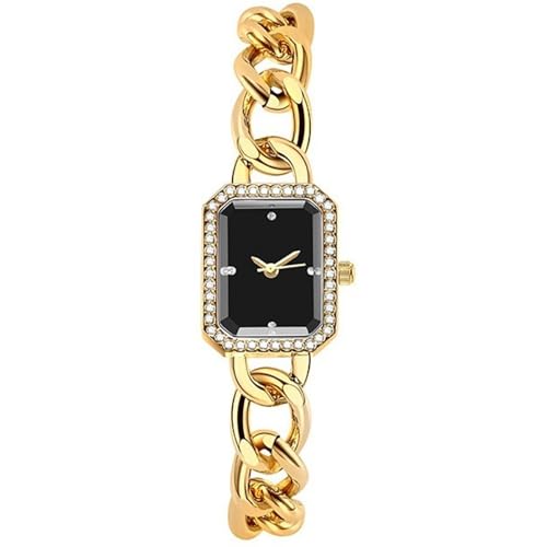 ELLENNE - Reloj de mujer con cadena dorada – Caja rectangular con cristales, esfera negra elegante, pulsera de malla de acero, diseño moderno y refinado F07 ELLENNE - Reloj de mujer con cadena dorada – Caja rectangular con cristales, esfera negra elegante, pulsera de malla de acero, diseño moderno y refinado F07