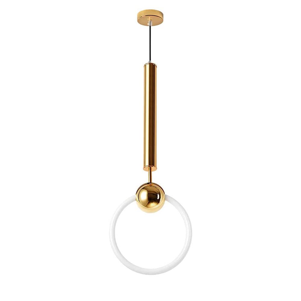 Hertl Lámpara colgante nórdica moderna,Lámpara colgante de arte de hierro redondo creativo,Lámpara de un solo cabezal con anillo dorado for cocina, isla, dormitorio, comedor