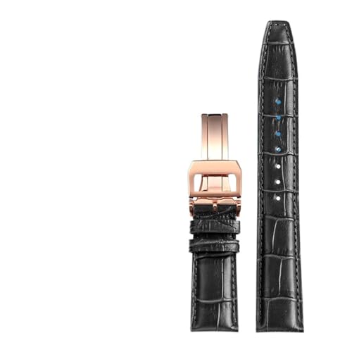POYNMRE Correa de reloj cuero genuino for hombre, con extremo curvo, 20 mm, 21 y 22, compatible IWC Portugieser Porotfino PILOT'S, correa piel vaca hebilla metal(P04 Black-RG folding,22mm)