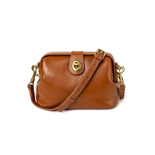 DAILANDO Vintage Crossbody Bags for Women, Small Genuine Leather Doctor Shoulder Bag with Detachable Strap