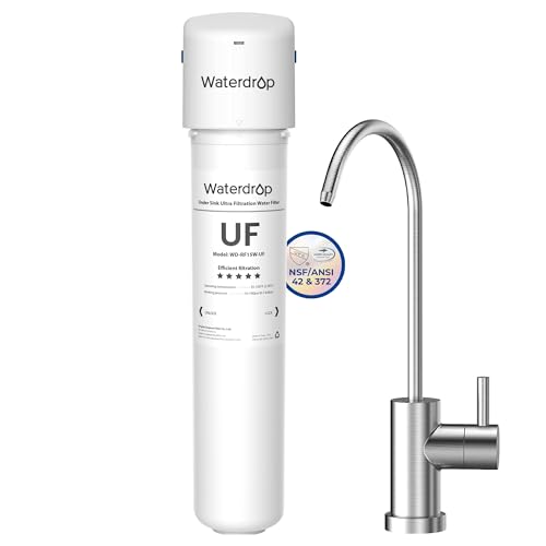 Waterdrop 15UBW-UF 0.01 μm Ultra Filtration Under Sink Water Filter System for Baçtёria Reduction, Reduces Lead, Chlorine, Bad Taste & Odor, 19K Gallons, with Dedicated Brushed Nickel Faucet