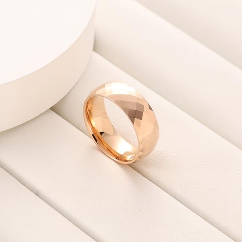 6mm/8mm Tungsten Rings for Men Women, Rose Gold/Gold/Silver Wedding Band Multi-Faceted Engagement Promise Ring for Couple Comfort Fit3