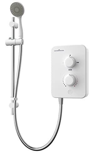 Gainsborough Slim Mono 8.5kW Electric Shower White Single 1 Spray Mode Head Adjustable Handset with Hose Rub Clean Nozzles Bathroom IPX4