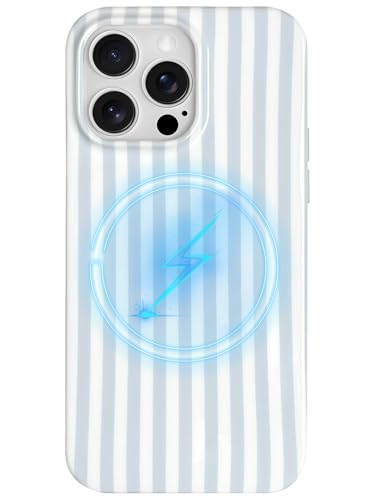 Coque iPhone 13 Pro Max MagSafe Yeddabox en TPU souple à rayures bleu et blanc