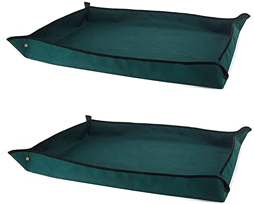 2点セット園芸シート 植え替えシート洗える ガーデンクッション移植パッド ガーデニングトレーシート庭の作業布 園芸用品 ガーデニング用 汚れ防止 厚手 防水 洗える 植栽マット土運び 肥料混ぜ 下敷き - グリーン (110×75cm)