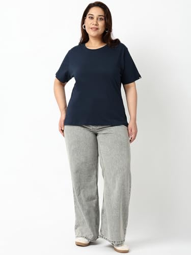 Image of Bewakoof Women's Solid Regular Fit Half Sleeve Round Neck Cotton Jersey Plus Size T-Shirt