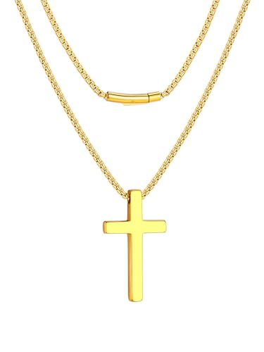 Collier croix chrétienne homme dore de grande taille suspendu a sa chaine maille de 3mm