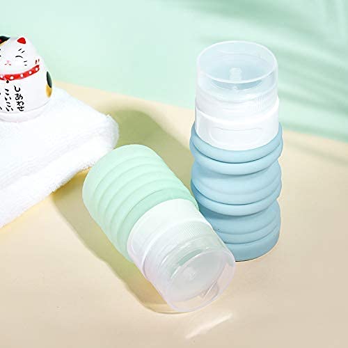 INNERNEED Collapsible Silicone Travel Size Bottles Portable Squeezable Refillable Containers Set for Cosmetic Toiletries Shampoo Lotion Soap Liquids, Leak-proof, TSA Approved (1.5-3oz, 4-colors)