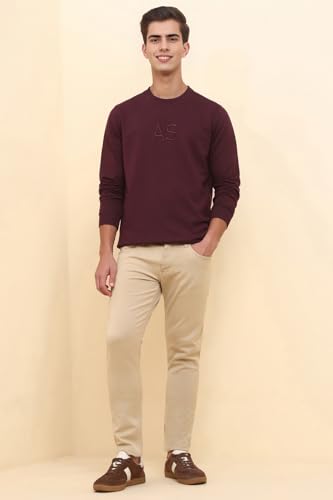 Image of Allen Solly Men's Cotton Blend Crew Neck Sweatshirt with Straight Pocket