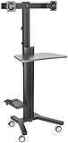 Displays2go Sit Stand Workstation, Dual Monitor Mount, Locking Wheels with CPU Holder (LPGPCRTB2H)