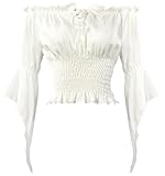 Women's Renaissance Blouse Long Sleeve Off Shoulder Medieval Pirate Costume Shirts Boho Tops (US, Alpha, Medium, Regular, Regular, White)