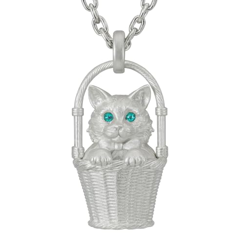 Pendentif chat en argent 925 fait main avec zirconium vert