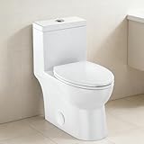 One Piece Toilet with Dual Flush Top Buttons 1.1/1.6 GPF, Elongated Standard Toilet with Comfortable Seat Height, Powerful Flush Toilet in White