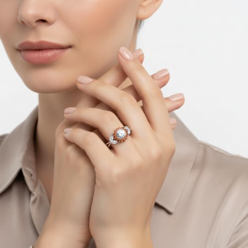 Image of 55Carat Choose Your Gemstone Flower Halo Split Shank Diamond CZ Ring Sterling Silver Round Shape Halo Engagement Rings Everyday Jewelry Wedding Jewelry Handmade Gifts for Wife US Size 4 to 12