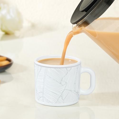 Image of Larah by BOROSIL 100ml x 6pc Opalware Ivy Tea /Coffee Mug Set, Microwave & Dishwasher Safe Embossed Design Crockery Set Ideal for Daily Use & Gifting