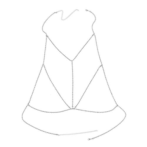 Zealmer Rhinestone Women Harness Body Chain Bikini Bra Chain Party Jewelry Silver Tone