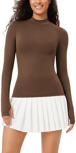 ODODOS Cloud Feeling Long Sleeve Shirts with Thumb Hole for Women Mock Neck Yoga T-Shirts Workout Tops