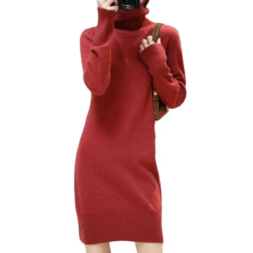 Robe pull en cachemire femme col roulé manches longues en laine mérinos décontractée