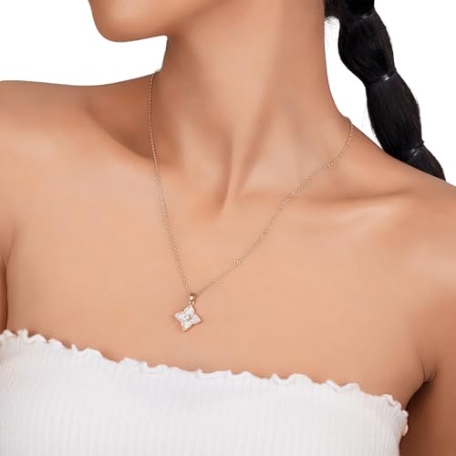 Clover Necklace for Women 14K Gold Plated with CZ Lucky Charm Adjustable Dainty Chain Jewelry Gift 20+1.5"3