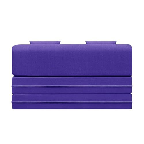 Image of Foldable 2-Seater, 4X6 Sofa Bed | Convertible Sofa Cum Bed with Cushion Jute Fabric Perfect for Living Rooms & Guest Rooms - Purple
