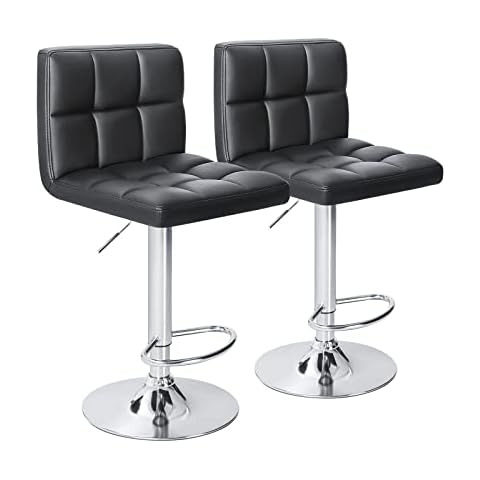 Homall Bar Stools Modern PU Leather Adjustable Swivel Barstools, Armless Hydraulic Kitchen Counter Bar Stool Extra Height Square Island Barstool with Back Set of 2 (Leather, Black) Cover
