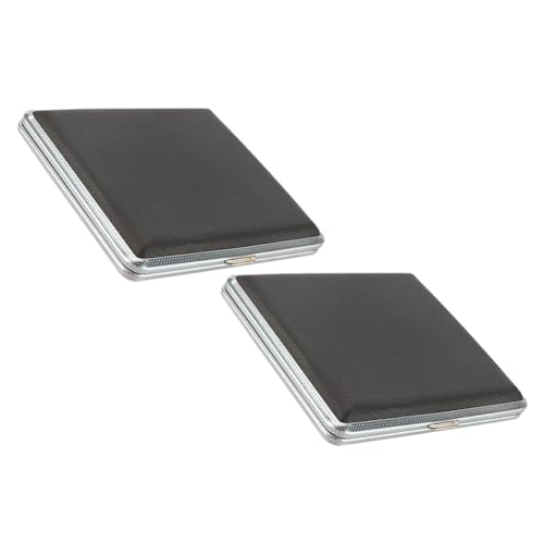 2 Pieces Cigarette Case Metal Cigarette Box Square Portable Cigarette Holder Case with Pu Leather Surface, Black image 5