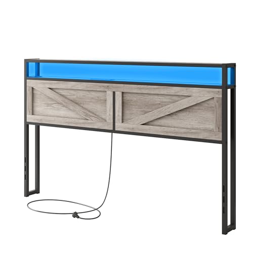 Halitaa King Bed Frame Headboard, Platform Bed with Storage & LED Light, Headboard with 2 Outlets...