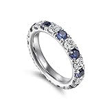3mm Thin Band Eternity Rings 925 Sterling Silver White and Blue Created Sapphire Ring Cubic Zirconia Diamond Wedding Stackable Eternity Band for Women Bridal Anniversary Promise Everyday Ring 9#