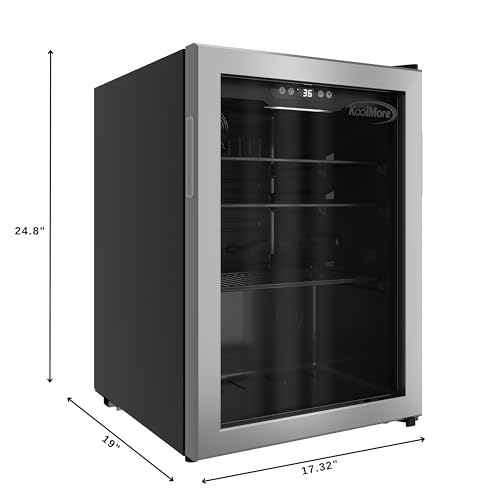Image of KoolMore 17 Inch Beverage Refrigerator, 2.5 Cu. Ft. Fridge Cooler, 70 Can Glass Door Drink Fridge for Dorm, Bedroom, Office, Bar, Retail Display, ETL Listed