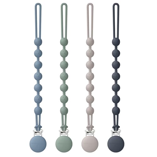 Image of Cuddle Campus Silicone Pacifier Clip Holder with One Piece Design, Pack of 4 Soft Flexible Binky Clips with Texture for Baby Boy and Girl Set 6(6M+)