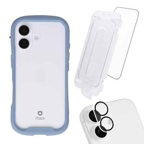 iFace Reflection iPhone 17 ケース クリア 強化ガラス (ペールブルー) 画面保護フィルム (クリア) カメラレンズ 保護カバー(クリア) 3点セット
