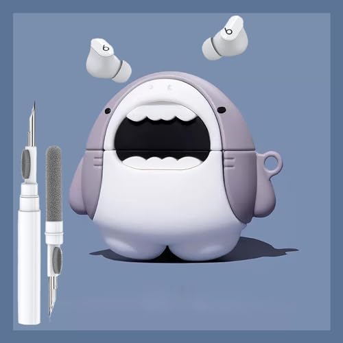 LiWerlly Cute Beats Studio Buds/Studio Buds Plus Case, Funny 3D Cartoon Kawaii Cool Beat Studio Buds + Cover Skin with Cleaning Kit & Keychain for New Beat Studio Earbuds for Boys Girl Kid Teen, Shark