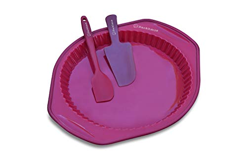 Backhaus Moule à Tarte avec Spatule Maryse & Pelle à Gâteau, Set à Pâtisserie Anti Adhérent, Moule à Gâteau en Silicone de Qualité Pro | Rouge