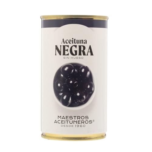 Maestros Aceituneros Black Pitted Olives Negra Olive Tin (320 g)