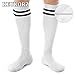 KEUKORZ 3 Pair White Baseball Socks for Youth with Black Stripes Non-Slip Classical Stripes Long Softball Socks for Youth