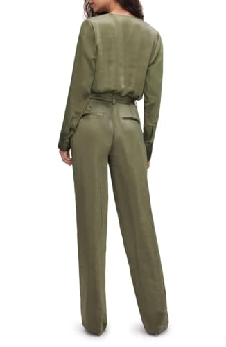 Good American Washed Satin Straight Leg Trousers in Juniper Green Size 102