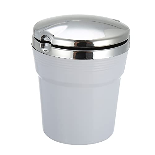 X AUTOHAUX Car Ashtray Cigarette Cylinder with Lid LED Light Plastic White