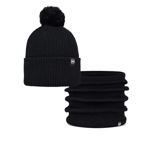 Bonnet BUFF Renvi noir tricoté et tour de cou doublé polaire haute protection