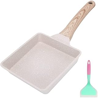 Bobikuke Tamagoyaki Pan, Japanese Omelette Pan Nonstick Rectangle Small Frying Pan, with Silicone Spatula - White